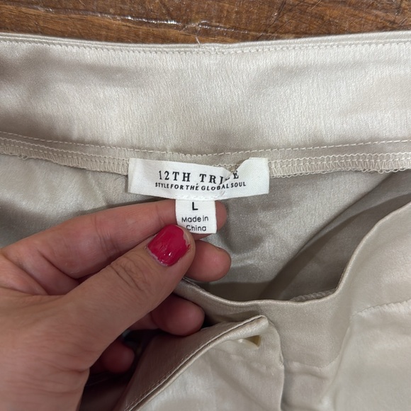 12th Tribe Satin Cream Trouser Pants high waisted size large - Picture 2 of 7